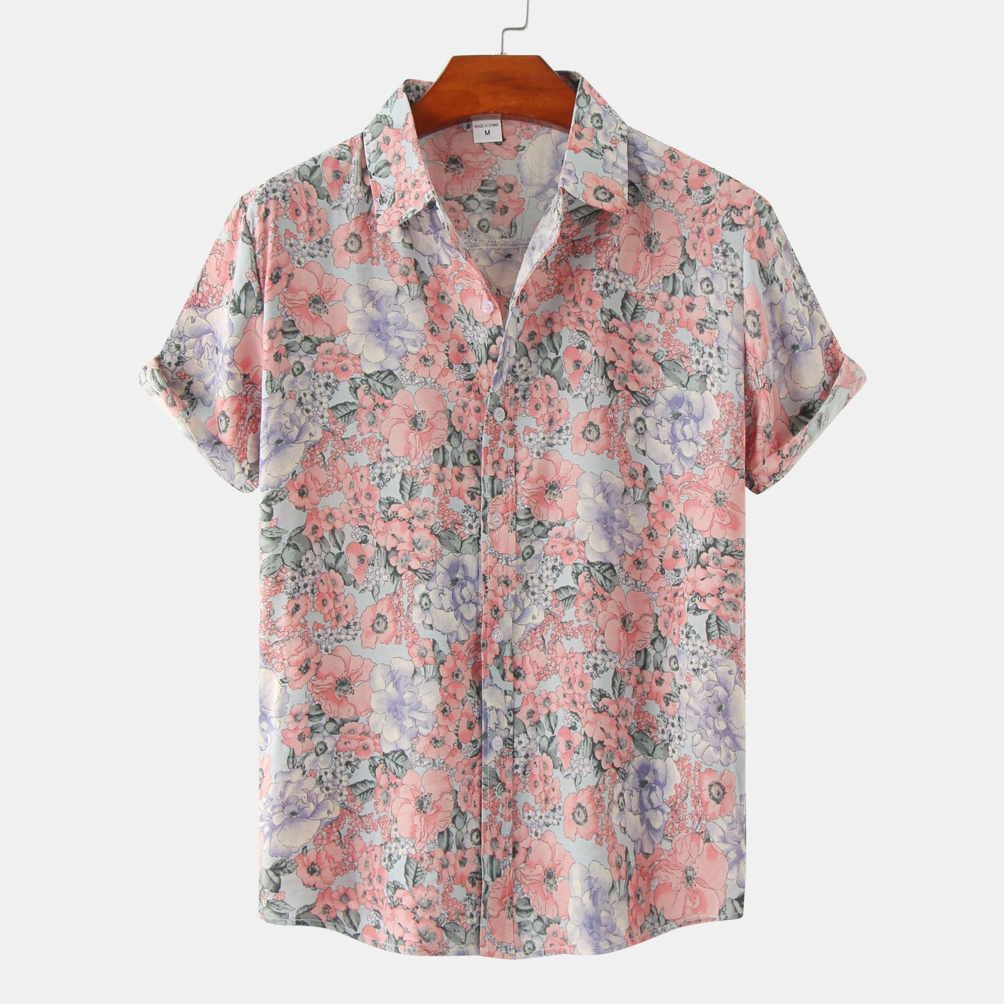 Chemise slim à imprimé floral à manches courtes pour homme