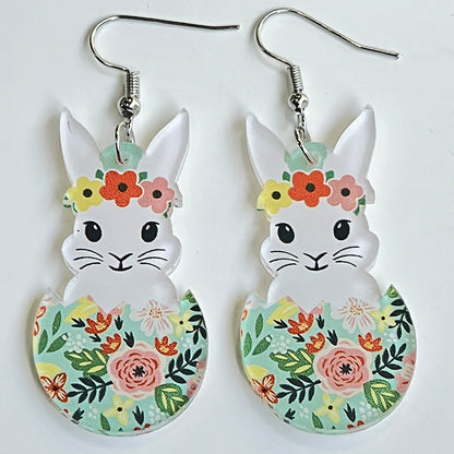 Boucles d'oreilles florales, Pâques ,lapin