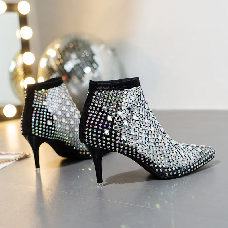 Bottine bout pointu stiletto  avec strass