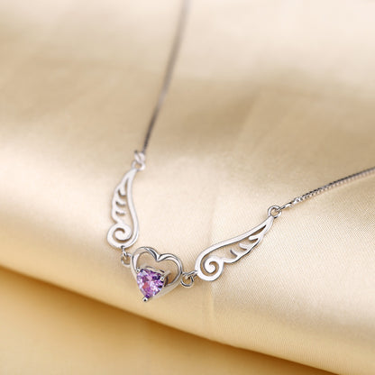 Collier Ailes d'ange en argent pur, romantiques en cristal violet