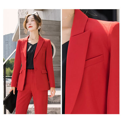 Costume professionnel rouge d'affaires de couleur unie pour femmes