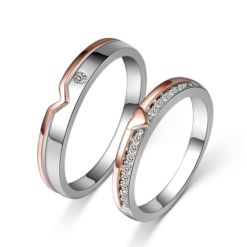 Bagues de couple romantiques en argent sterling 925 H/F