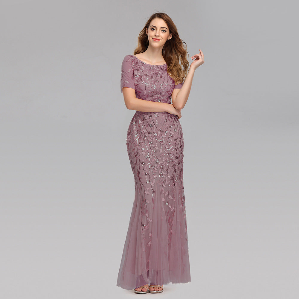 Robe de soirée slim en maille de perle, queue de poisson, pour femmes