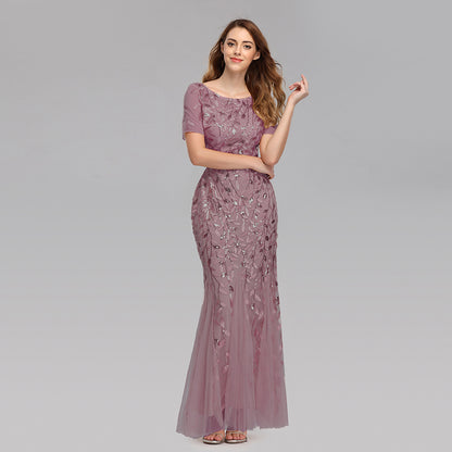 Robe de soirée slim en maille de perle, queue de poisson, pour femmes