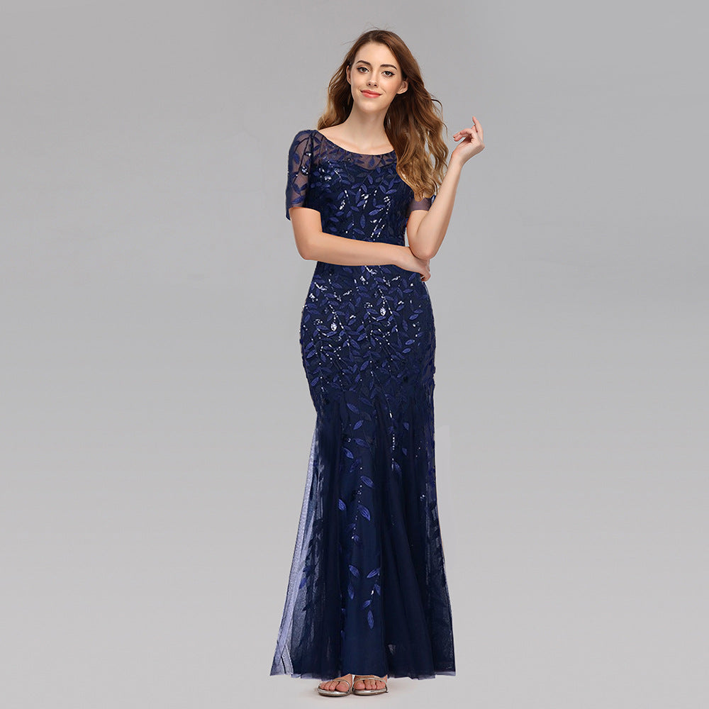 Robe de soirée slim en maille de perle, queue de poisson, pour femmes