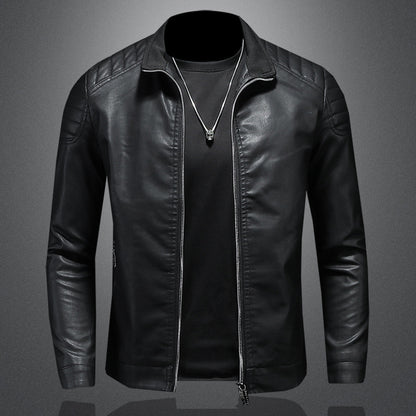 Veste en cuir hommes, manteau col montant