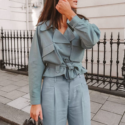 Veste à revers de couleur unie pour femmes