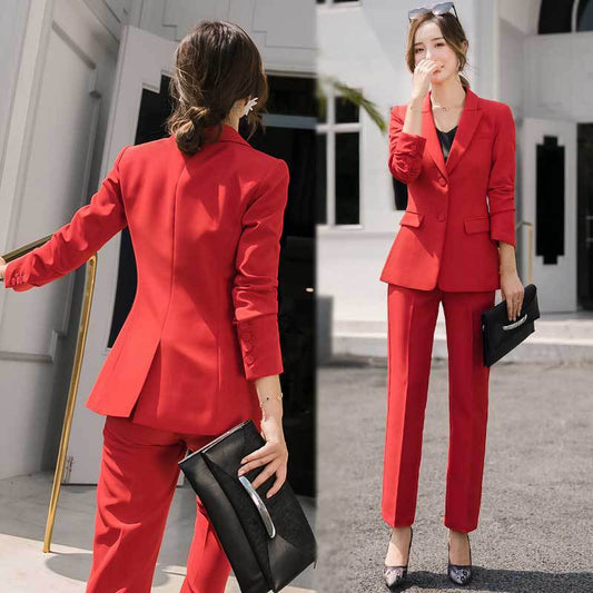 Costume professionnel rouge d'affaires de couleur unie pour femmes