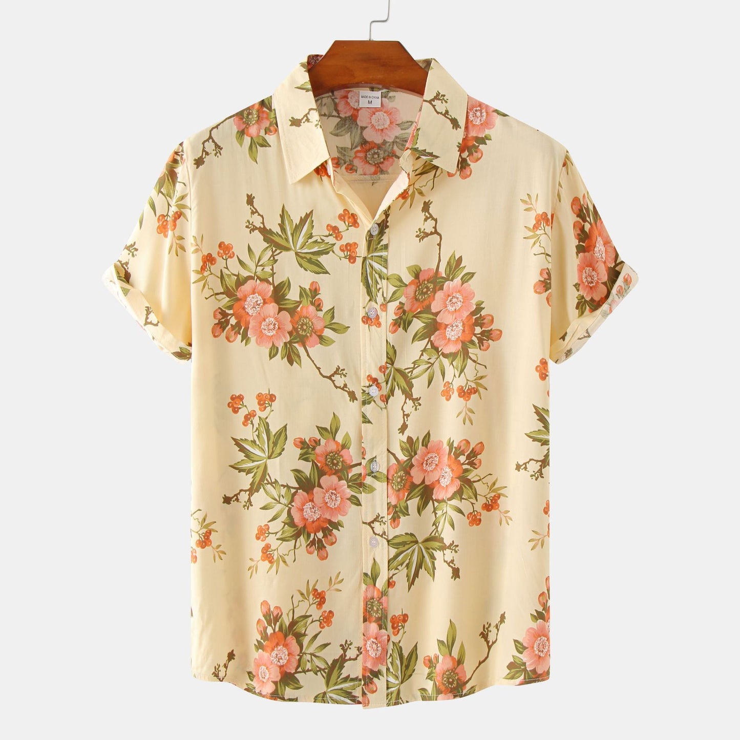 Chemise slim à imprimé floral à manches courtes pour homme