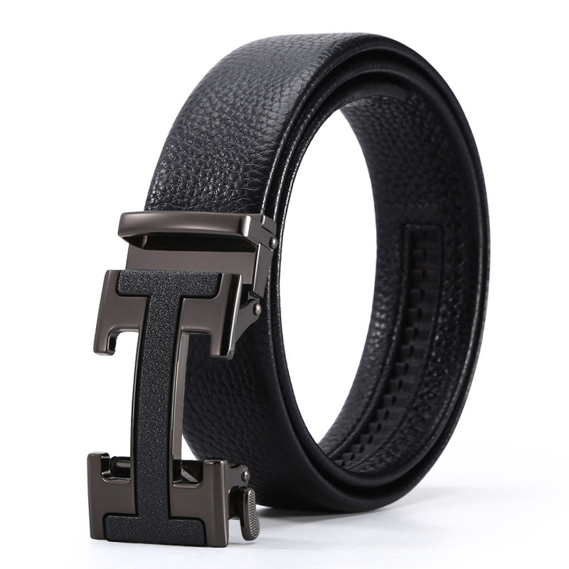 Ceinture d'affaires automatique à boucle en cuir pour hommes