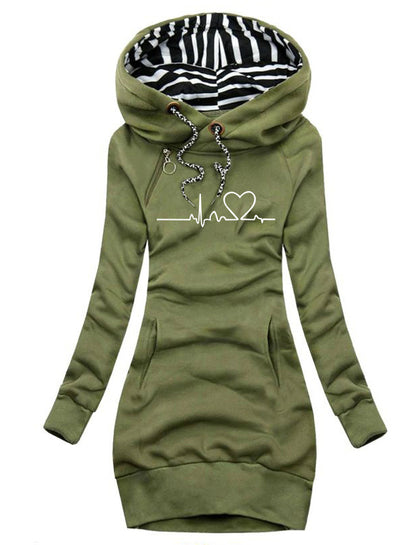 Women's Hoodies, Heart Print Long Clothes, Pullover Tops