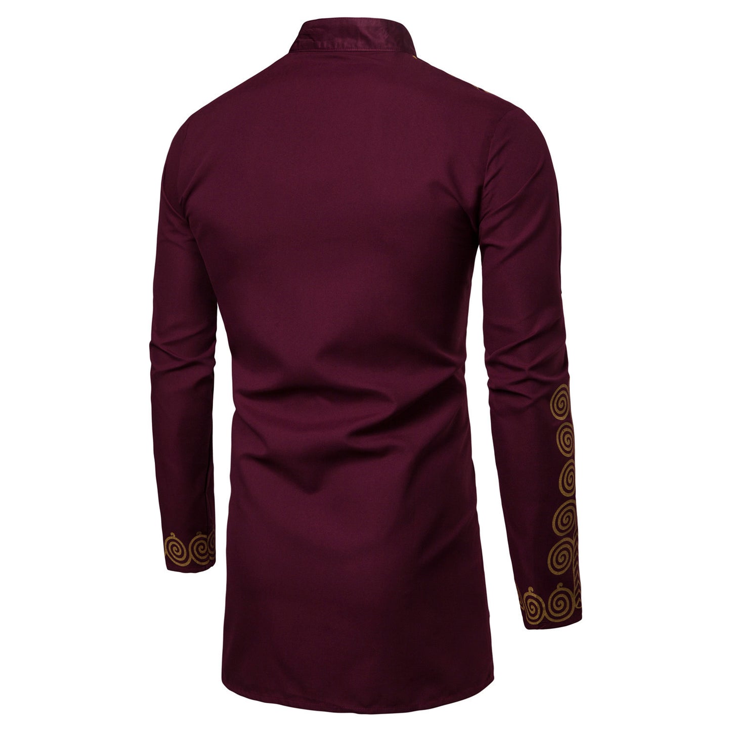 Men's Shirt Casual Middle Eastern Style Tan Stand Collar Mid-length