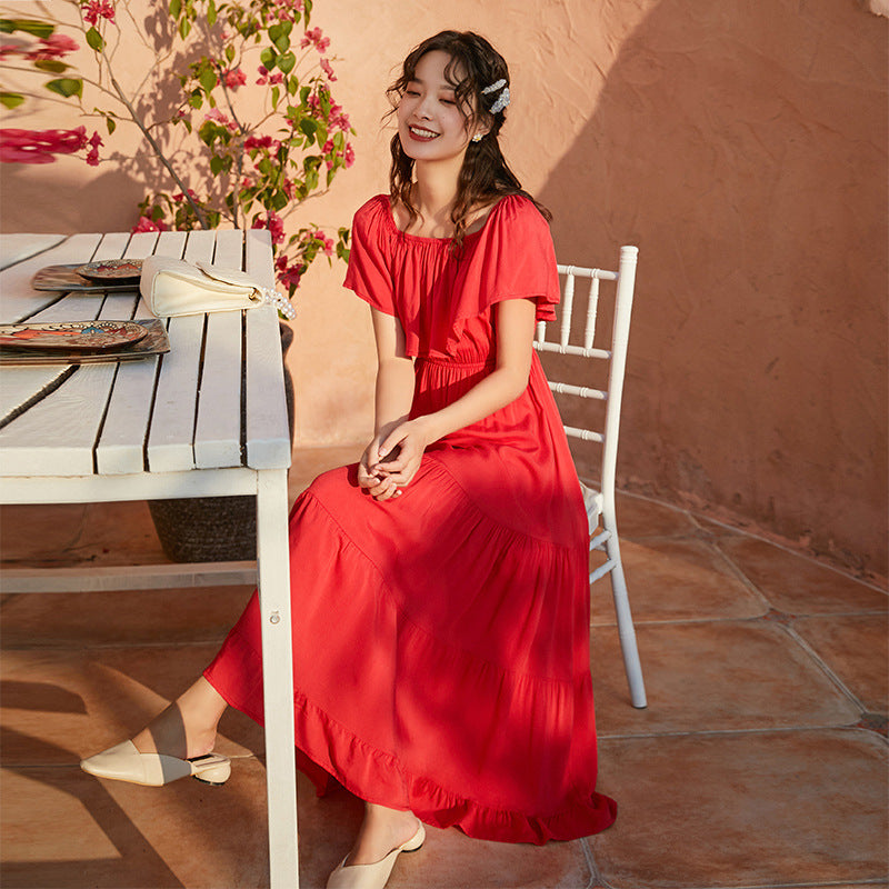 Robe longue de vacances au bord de la mer, dos étroit