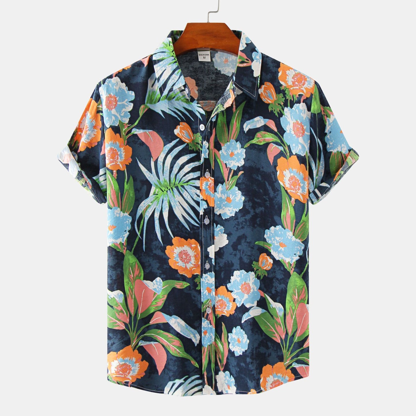 Chemise slim à imprimé floral à manches courtes pour homme