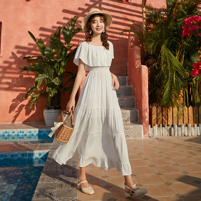 Robe longue de vacances au bord de la mer, dos étroit