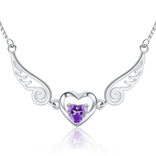 Collier Ailes d'ange en argent pur, romantiques en cristal violet