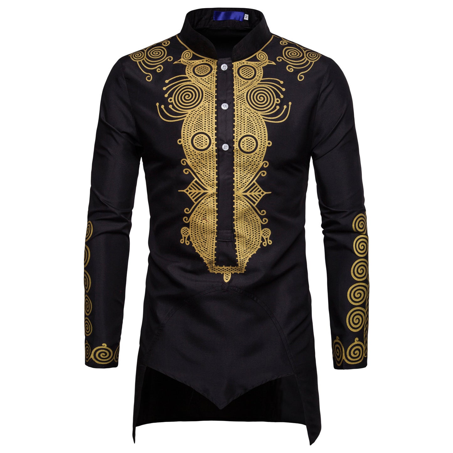 Men's Shirt Casual Middle Eastern Style Tan Stand Collar Mid-length