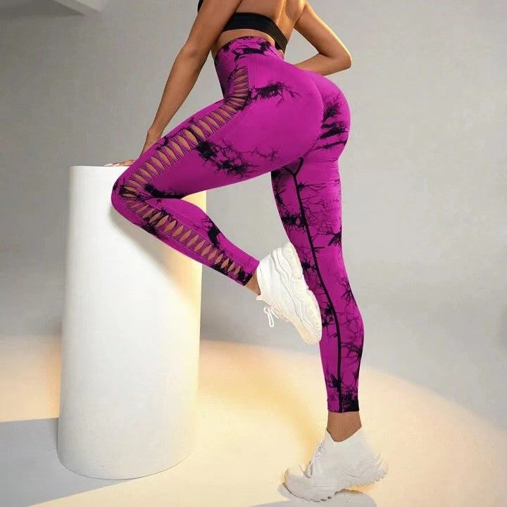 Leggings de sport taille haute imprimé, teinture par nouage, sans couture