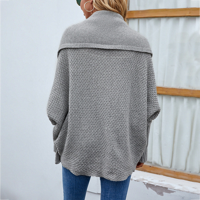 Pull tricoté ample couleur unie revers cardigan femme