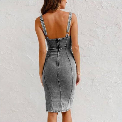 Robe jeans d'été à bretelles en denim