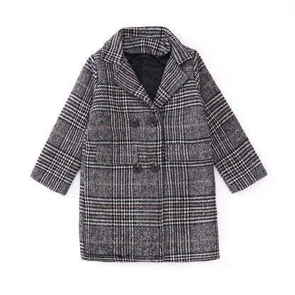 Manteau pied-de-poule à carreaux pour fille