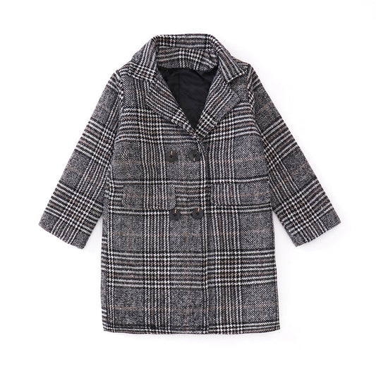 Manteau pied-de-poule à carreaux pour fille