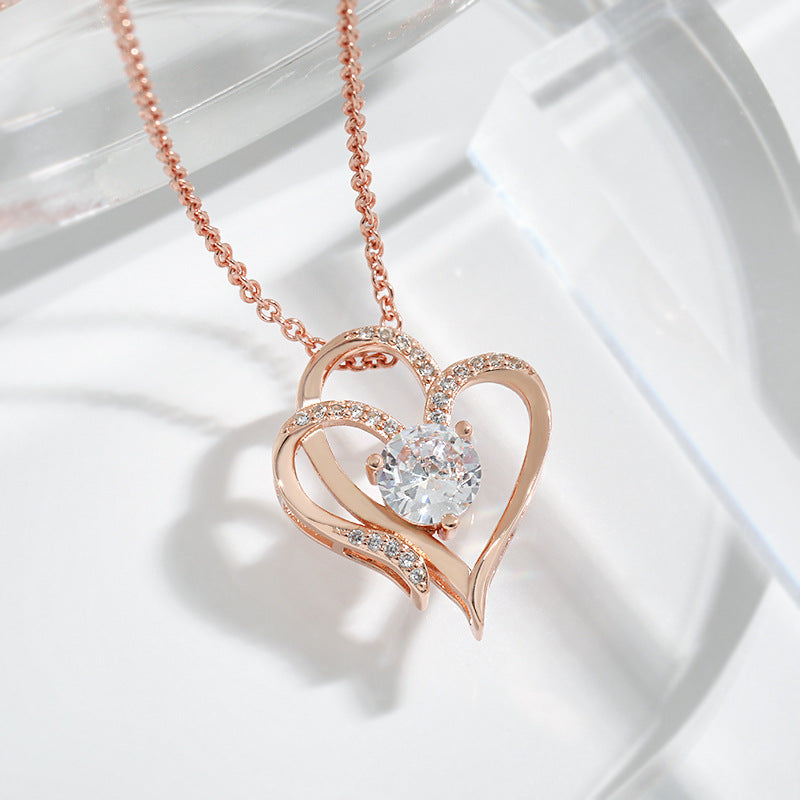 Double love zircon necklace with rhinestones Valentine's Day