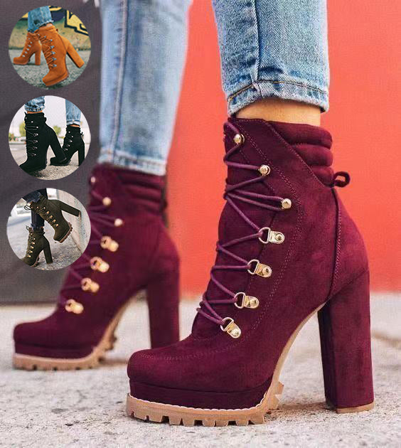 Lace UP Round Toe Mid-Calf Boots