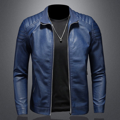 Veste en cuir hommes, manteau col montant