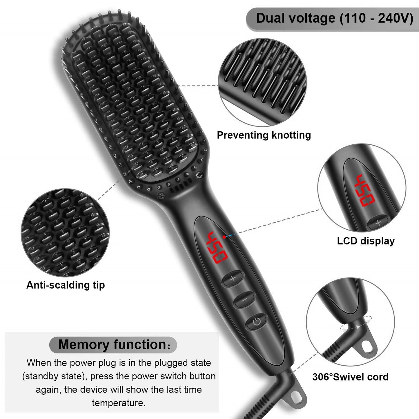 Peigne Styler Électrique, 2 in1 Cheveux Lisseur, Brosse Chauffante H/F