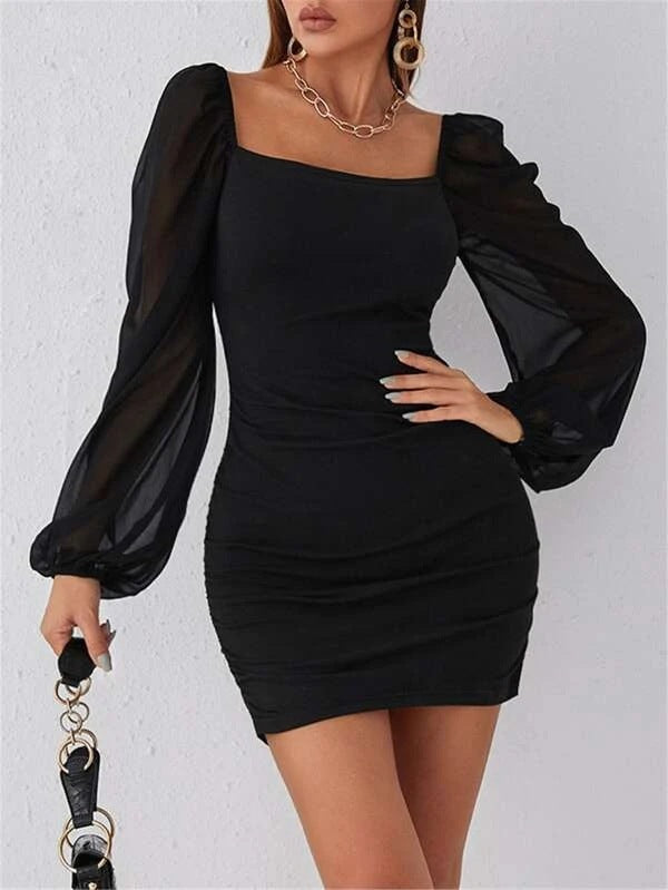 Robe Slim noire taille haute pour femmes