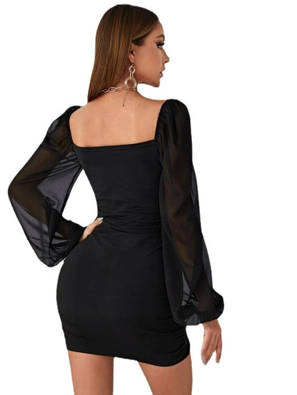 Robe Slim noire taille haute pour femmes