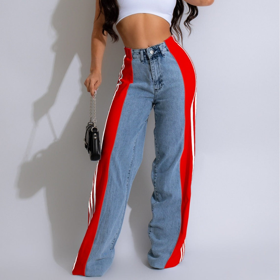 Pantalon en denim taille haute pour femme