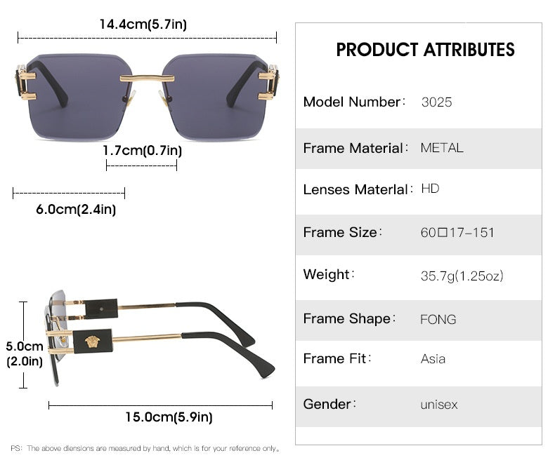 Lunettes de soleil sans monture avec bordures croisées H/F