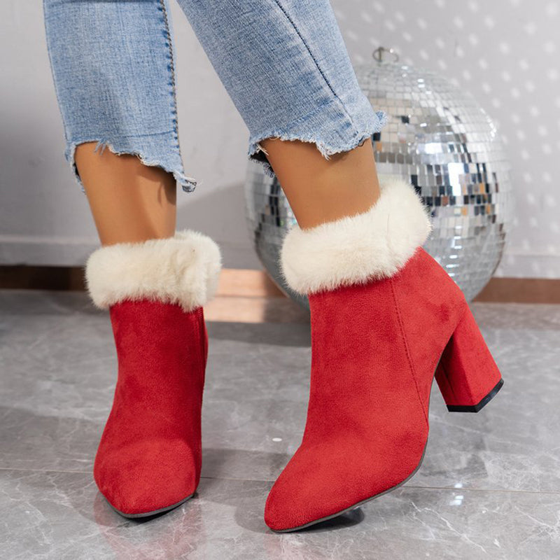 Fashoin Suede Winter Ankle Boots with Square Heel