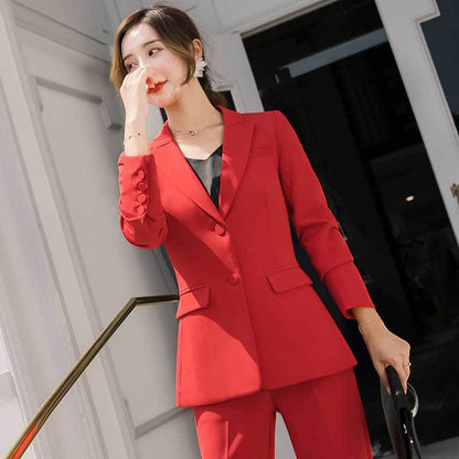 Costume professionnel rouge d'affaires de couleur unie pour femmes