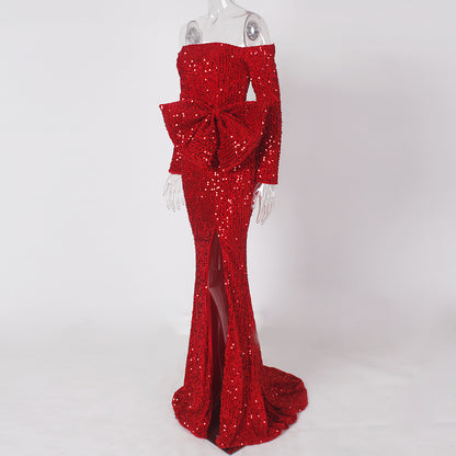 Robe de mariée avec jupe de banquet rouge vin pour femme