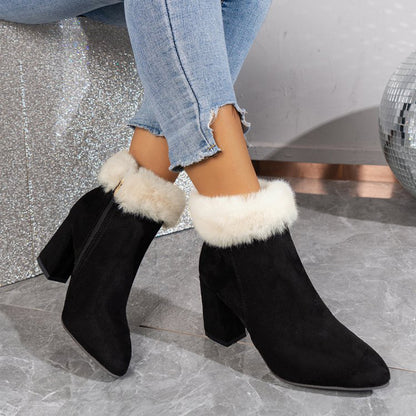 Fashoin Suede Winter Ankle Boots with Square Heel