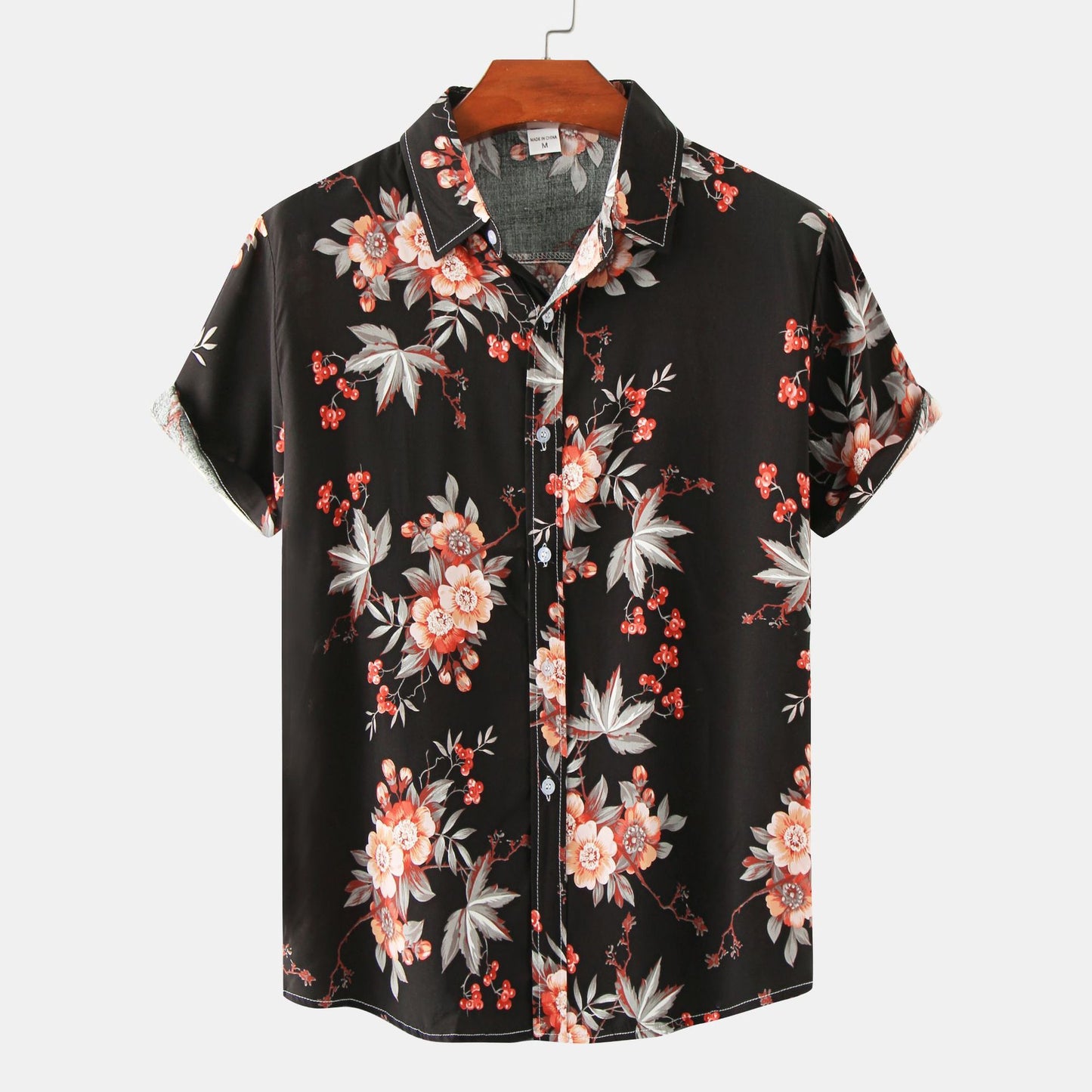 Chemise slim à imprimé floral à manches courtes pour homme