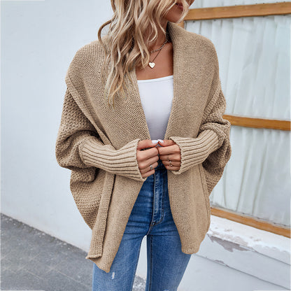 Pull tricoté ample couleur unie revers cardigan femme