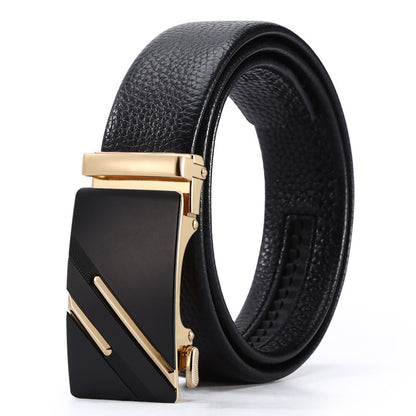 Ceinture d'affaires automatique à boucle en cuir pour hommes