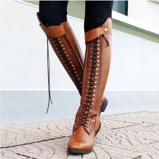 Botte à laçage rivet pour bottes de cavaliers, femme