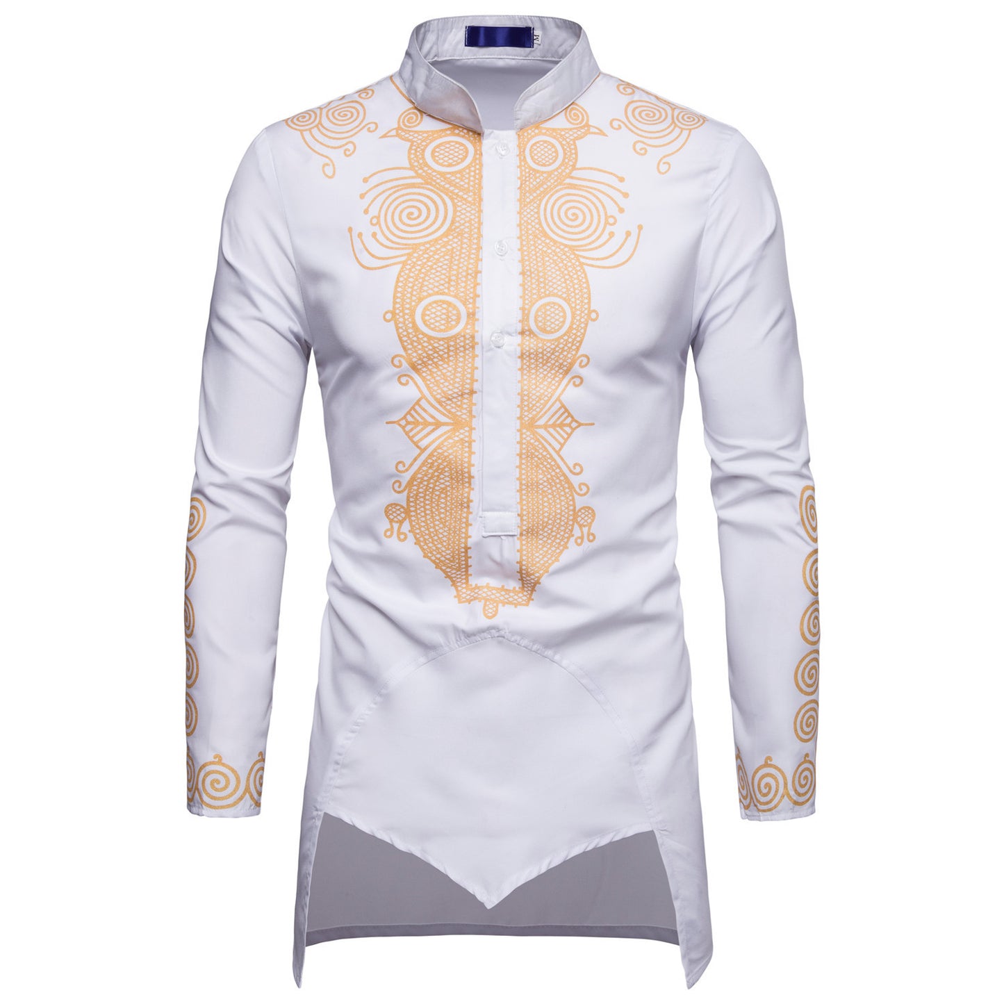 Men's Shirt Casual Middle Eastern Style Tan Stand Collar Mid-length