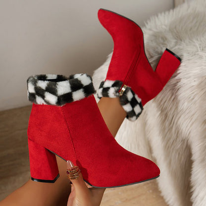 Fashoin Suede Winter Ankle Boots with Square Heel