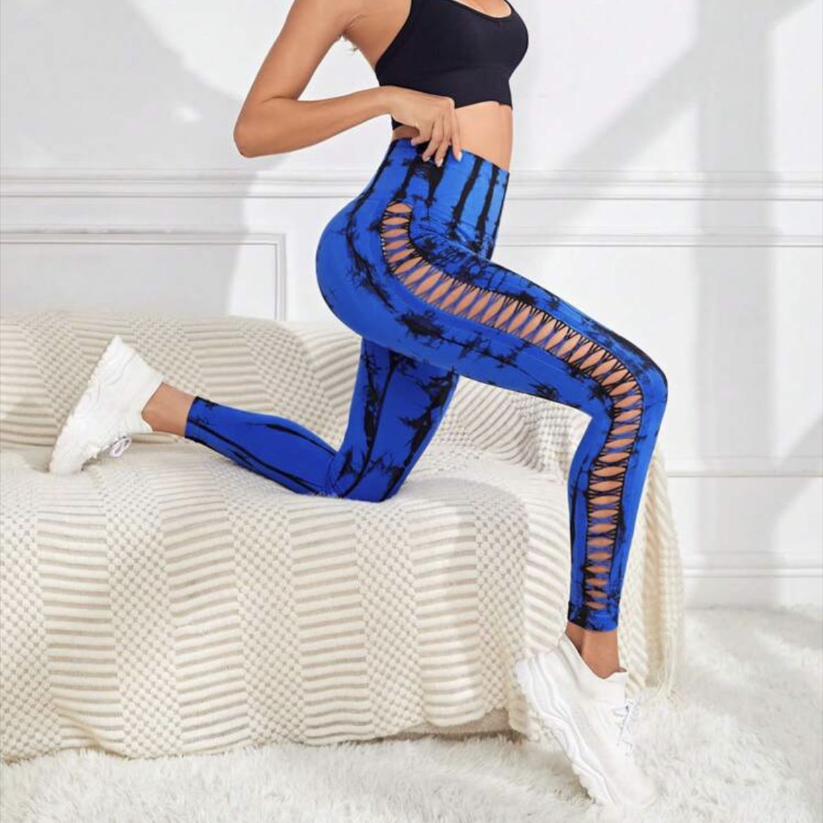 Leggings de sport taille haute imprimé, teinture par nouage, sans couture