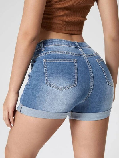 Short en jean taille haute en coton