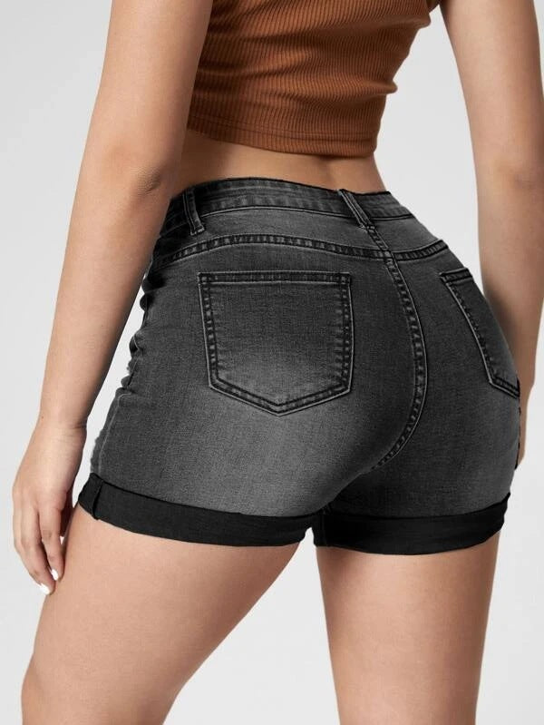 Short en jean taille haute en coton