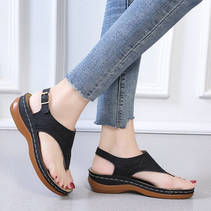 Women's Solid Color Flip Flop Wedge Heel Sandals