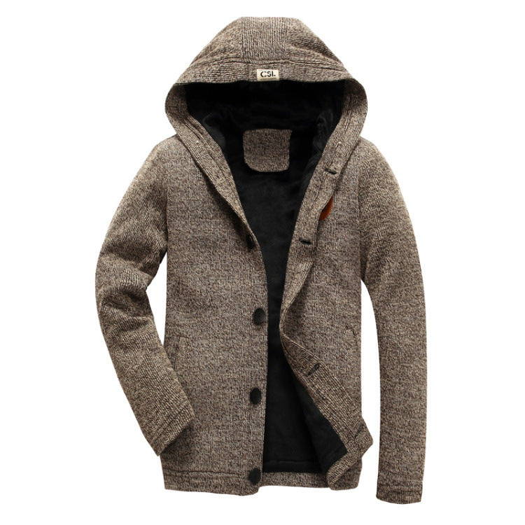 Nouveau Cardigan tricoté chaud à capuche et velours pour hommes