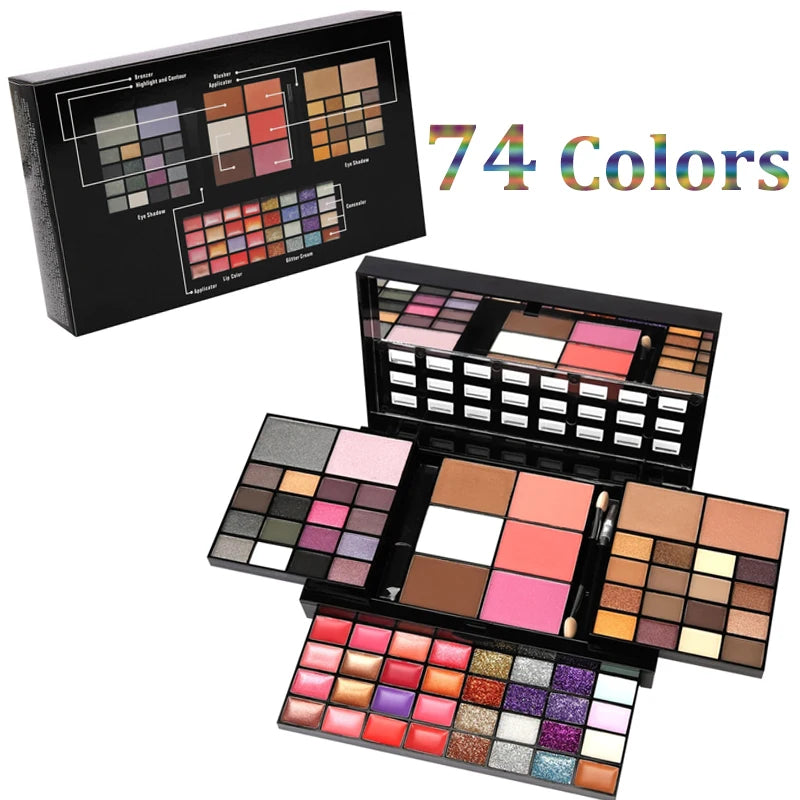 74 Colors Eye Shadow, Lip Gloss, High Gloss Blush